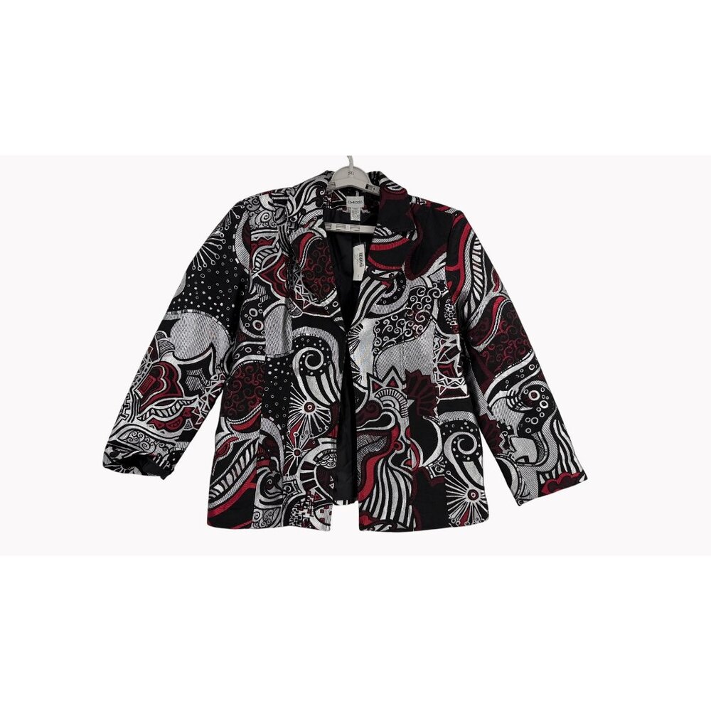 Chicos 3 Queenship Paulette Womens XL 16  Blazer Jacket Metallic Abstract Print